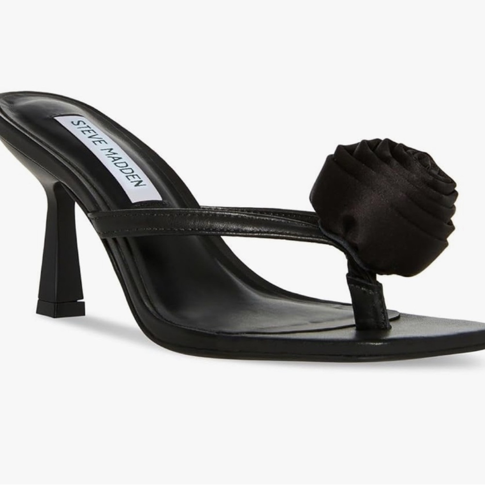Steve Madden Black Heeled Sandals with Floral Accent